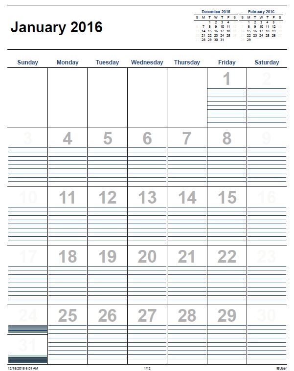 Printable Calendar 2016 – Home Life Weekly